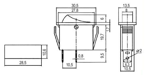 Přepínač kolébkový    2pol./2pin  ON-OFF 250V/15A červený