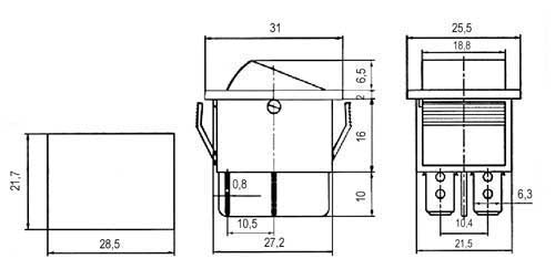 Přepínač kolébkový  2pol./4pin  ON-OFF 250V/15A pros. modrý