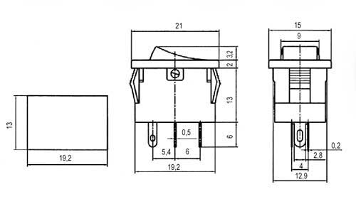 Přepínač kolébkový     2pol./4pin  ON-OFF 250V/3A LED modrý