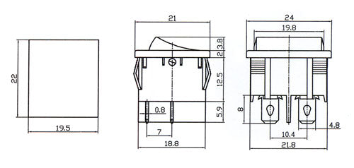 Přepínač kolébkový     2pol./4pin  ON-OFF 250V/6A černý