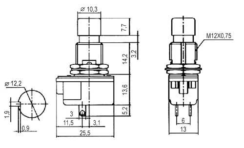 Přepínač tlačítko kul.ON-(OFF)  12V kov