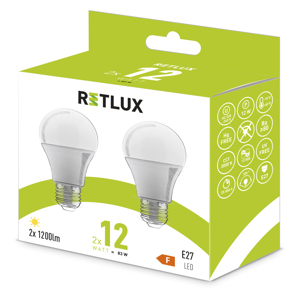 Žárovka LED E27 12W A60 bílá teplá RETLUX REL 31 2ks