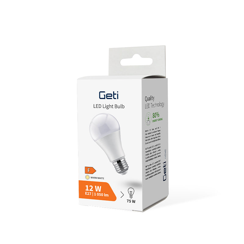 Žárovka LED E27 12W A60 bílá teplá GETI
