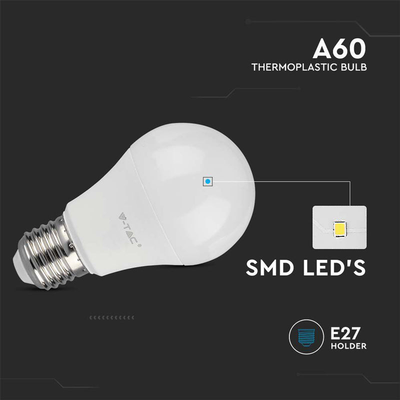 Žárovka LED E27 10,5W A60 bílá teplá V-TAC VT-2113 3ks