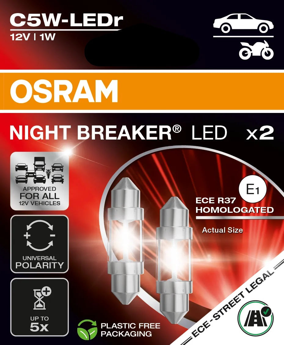 Autožárovka LED 12V C5W OSRAM studená bílá 2ks