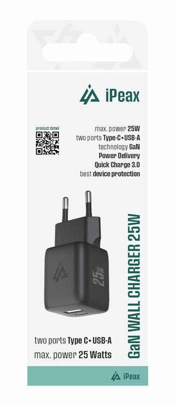 Adaptér USB iPEAX GaN USB/USB-C 90010126 Black