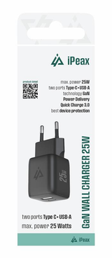Adaptér USB iPEAX GaN USB/USB-C 90010126 Black