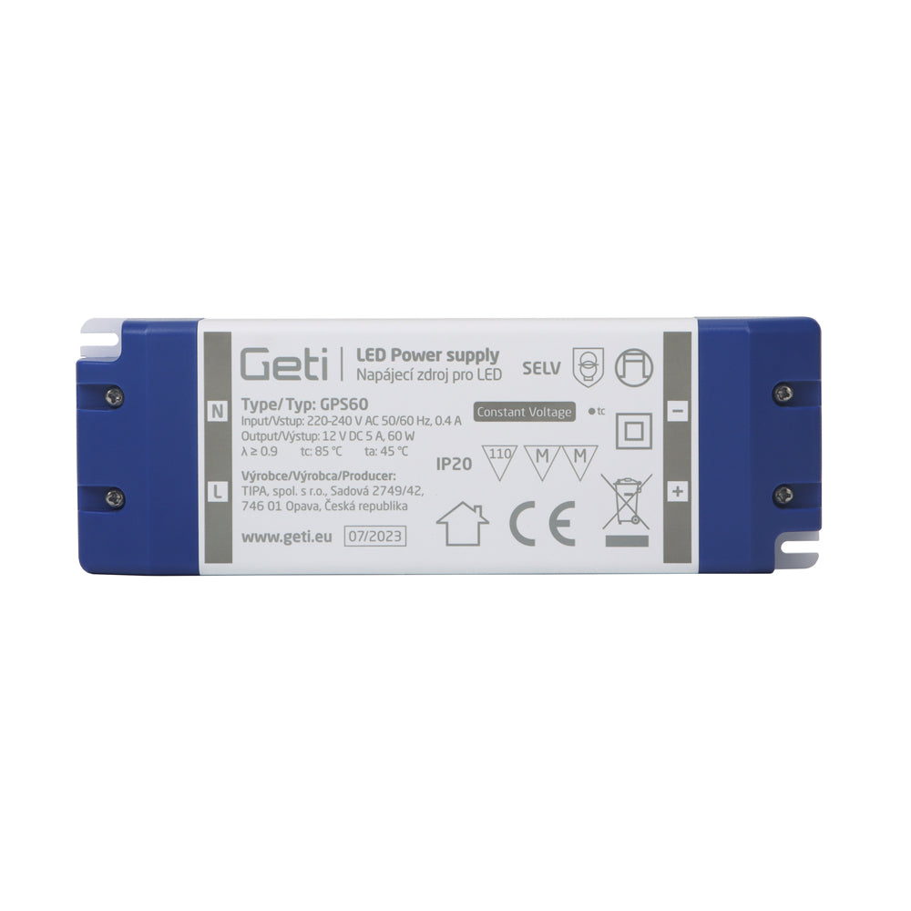 Zdroj spínaný pro LED 12V/ 60W  GETI  GPS60, IP20