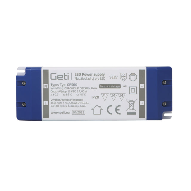 Zdroj spínaný pro LED 12V/ 60W  GETI  GPS60, IP20