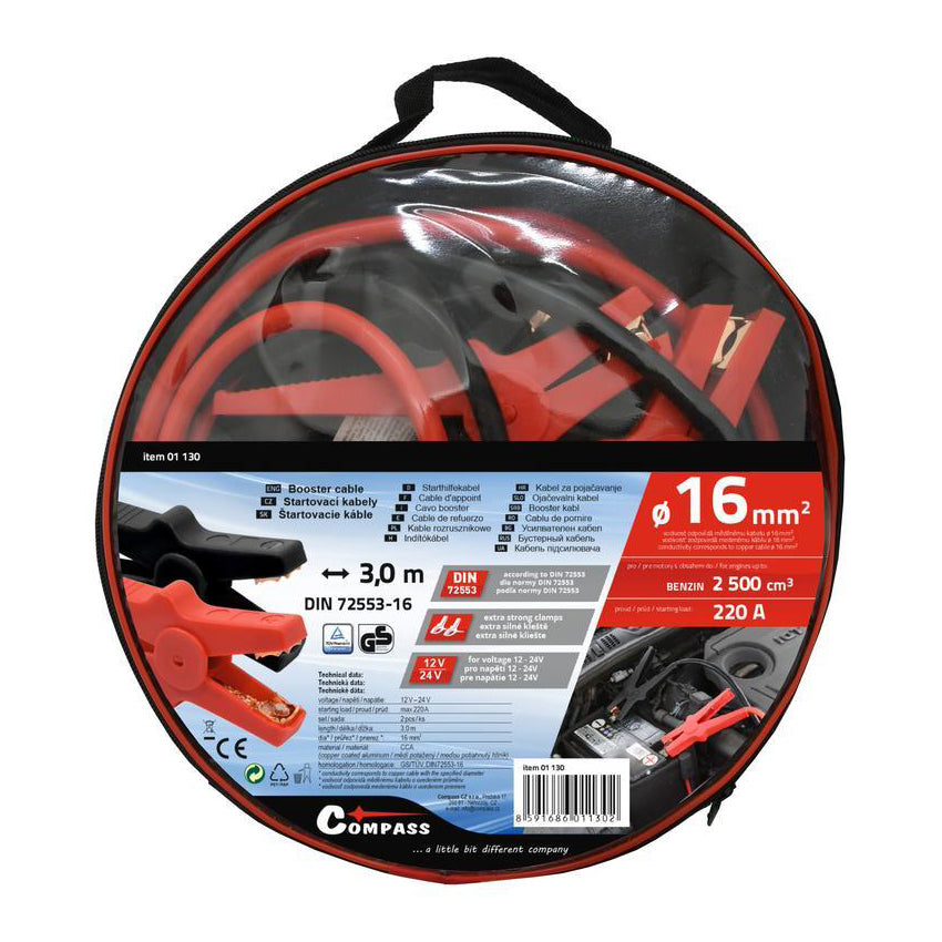 Kabely startovací 220A 3m COMPASS TÜV/GS DIN72553-16