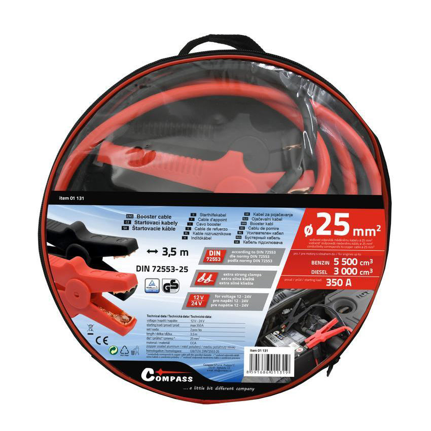 Kabely startovací 350A 3,5m COMPASS TÜV/GS DIN72553-25