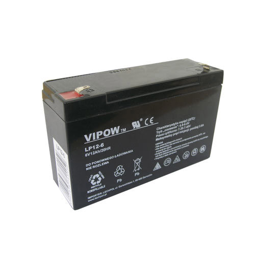 Baterie olověná 6V 12Ah VIPOW BAT0201