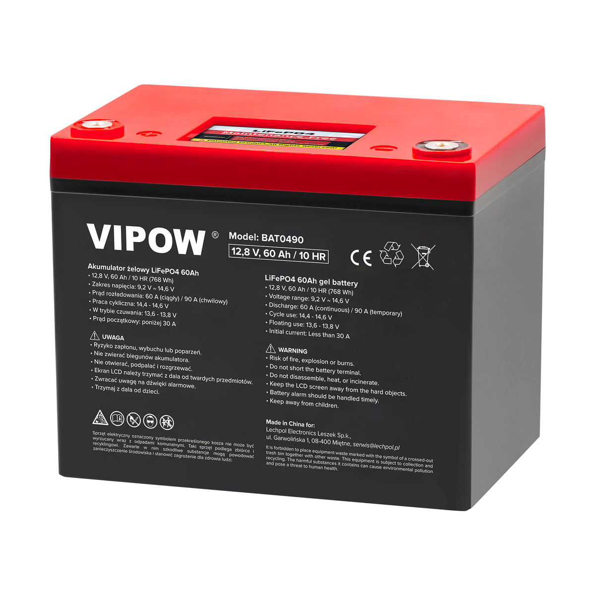 Baterie LiFePO4 12,8V 60Ah VIPOW BAT0490 s BMS