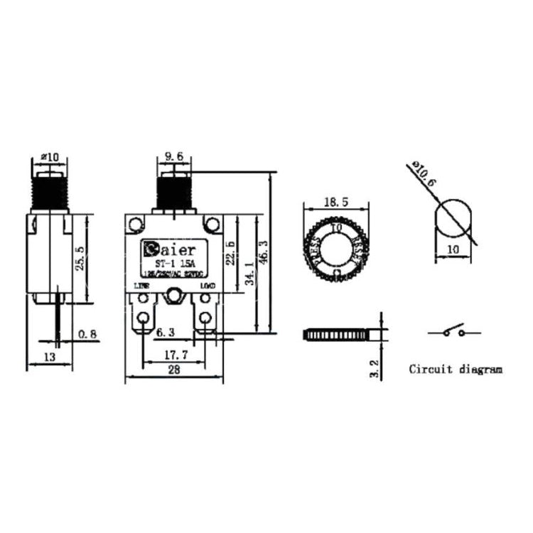 Nadproudový tepelný jistič ST-1 250VAC/5A nebo 32VDC/5A