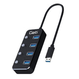 USB rozbočovač GETI GUH4AS 4x USB-A 3.0 se spínači
