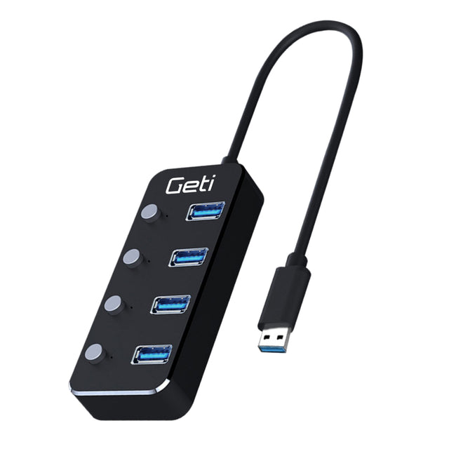 USB rozbočovač GETI GUH4AS 4x USB-A 3.0 se spínači