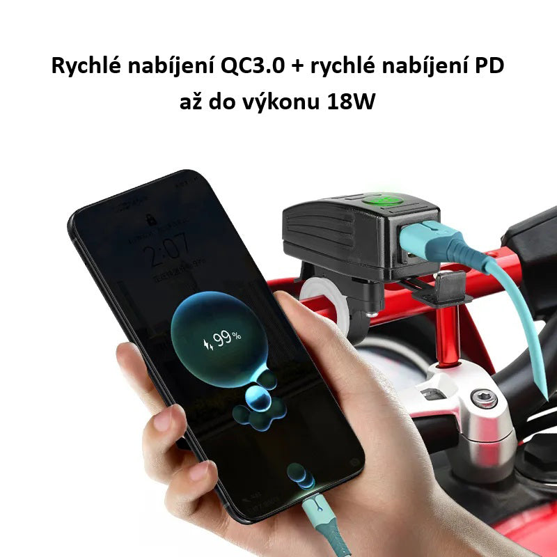 Nabíječka USB STU 34707 s voltmetrem na motocykl