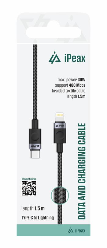 Kabel iPEAX 90010106 USB-C/Lightning 1,5m Black