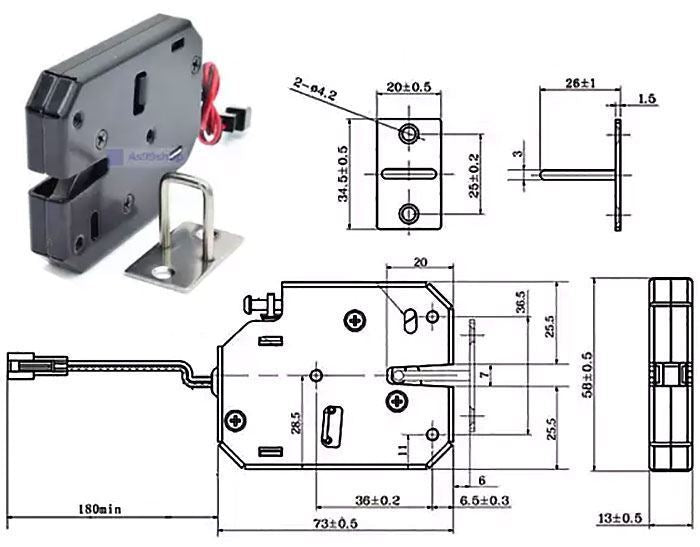 Elektrický zámek XG-07C 12VDC 1,8A černý