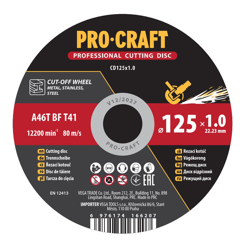 Kotouč řezný PROCRAFT 125x1.0mm