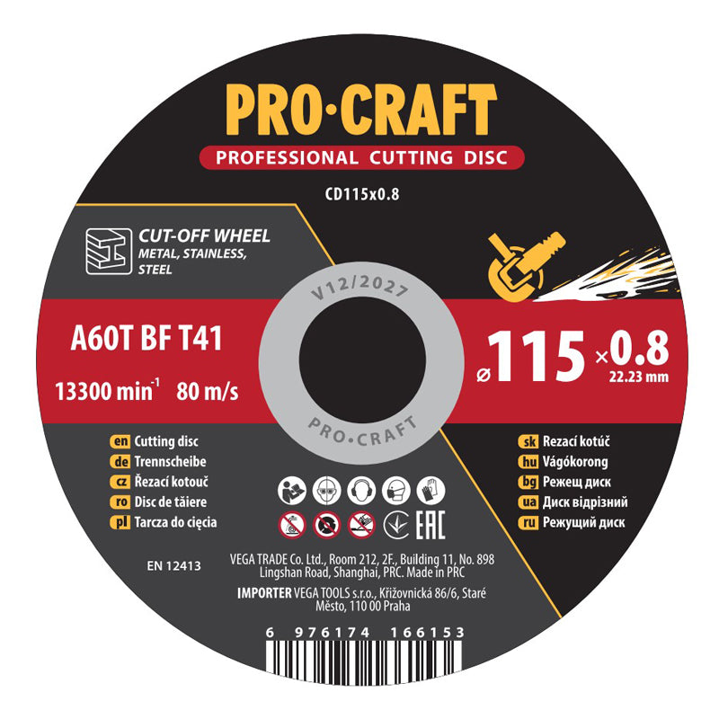 Kotouč řezný PROCRAFT 115x0,8mm
