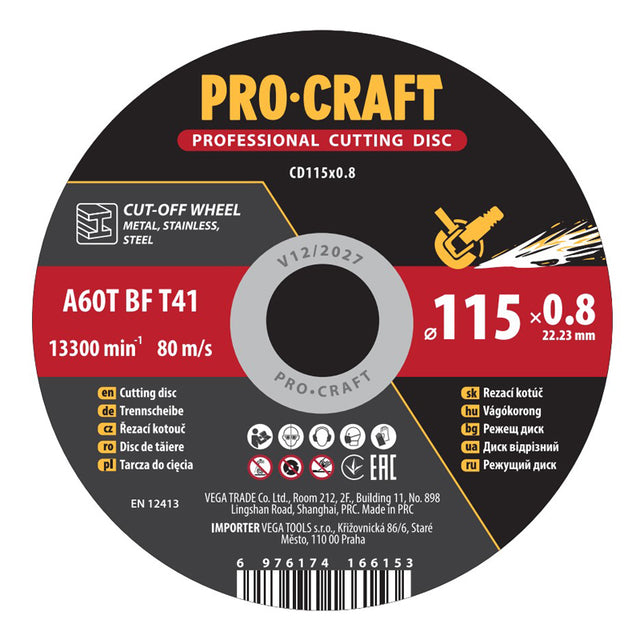 Kotouč řezný PROCRAFT 115x0,8mm