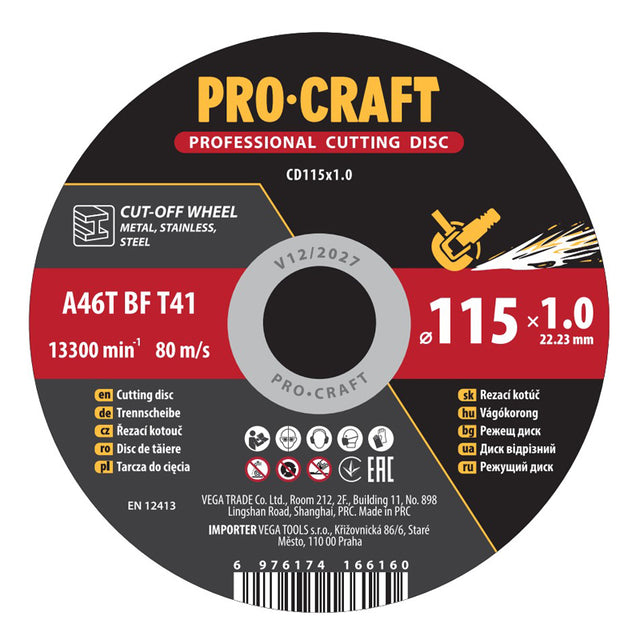 Kotouč řezný PROCRAFT 115x1.0mm