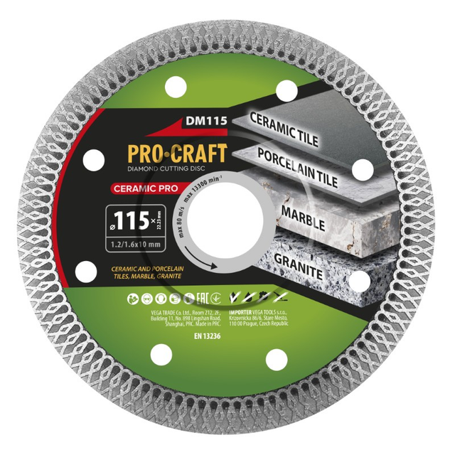 Kotouč řezný diamantový 115mm PROCRAFT DM115 Ceramic PRO