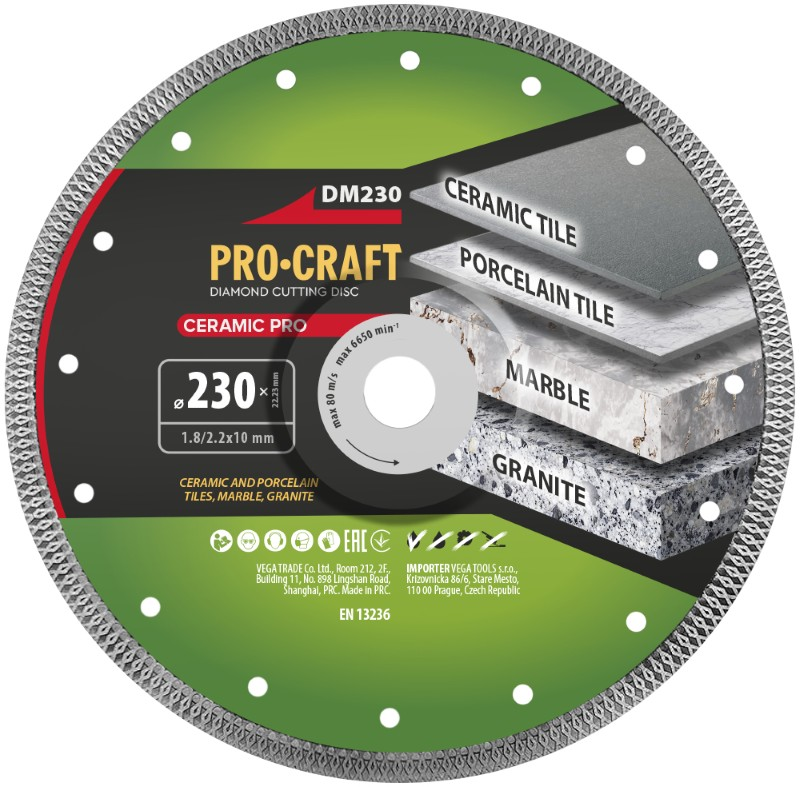 Kotouč řezný diamantový 230mm PROCRAFT DM230 Ceramic PRO