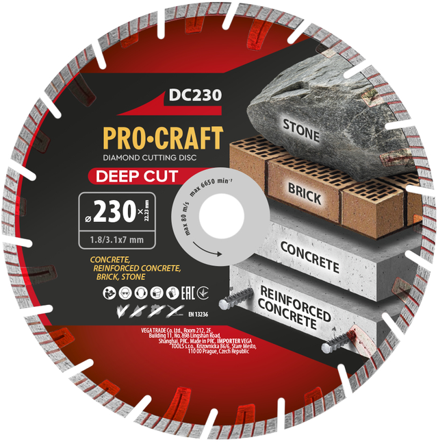 Kotouč řezný diamantový 230mm PROCRAFT DC230 Deep Cut