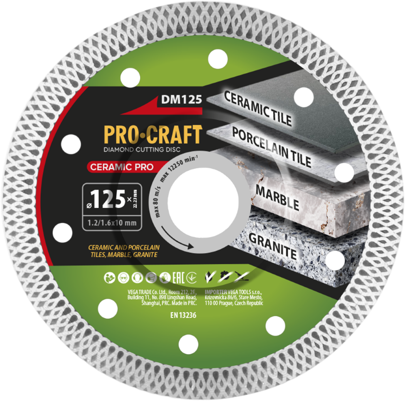 Kotouč řezný diamantový 125mm PROCRAFT DM125 Ceramic PRO