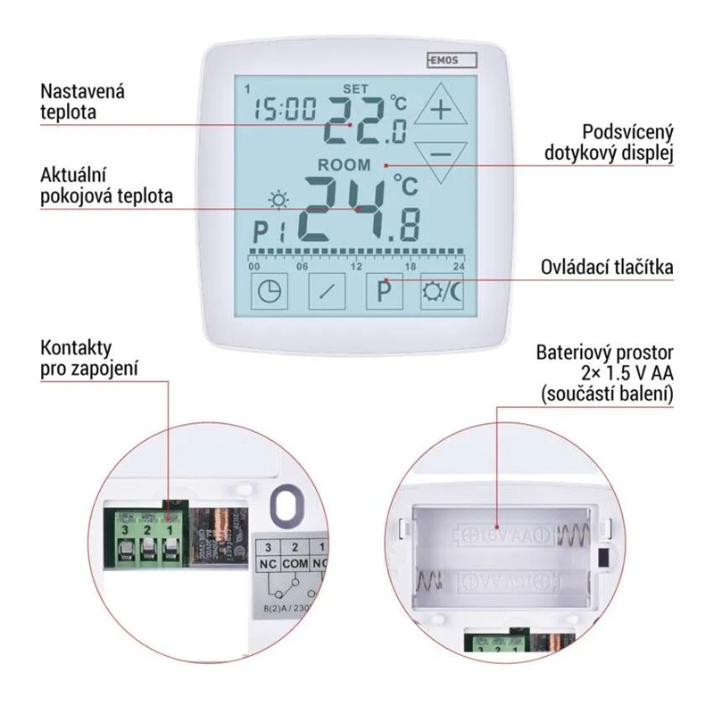 Termostat EMOS P56A02 programovatelný drátový OpenTherm