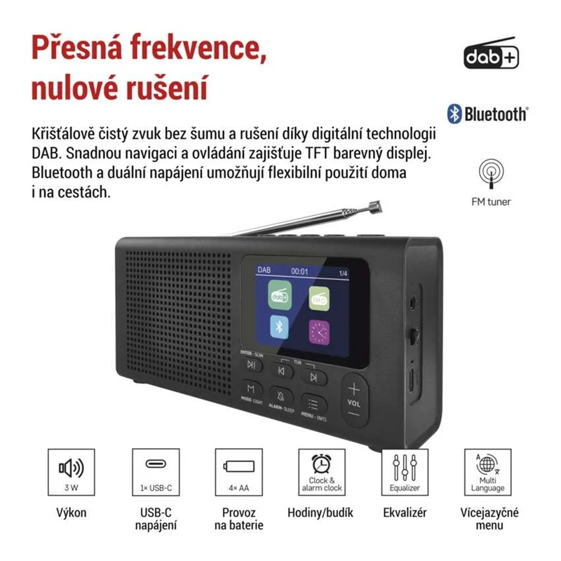 Přenosné rádio EMOS E0090 s Bluetooth, DAB/ DAB+/ FM, černé