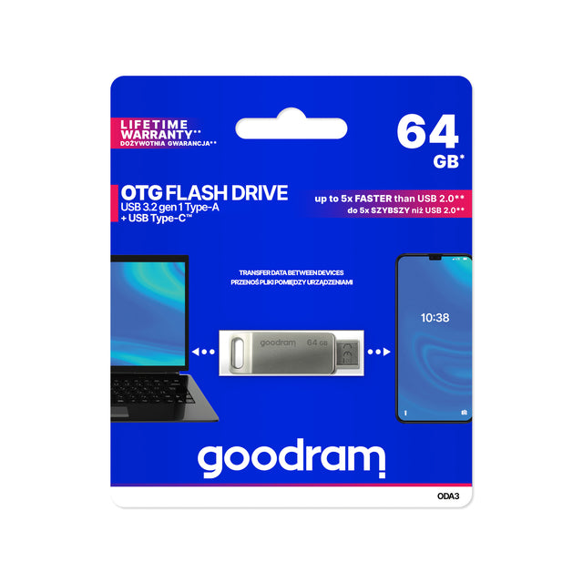 Flash disk GOODRAM USB + USB C 64GB stříbrný