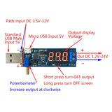 Napájecí modul, step-up měnič 3,5-12V na 1,2-24V včetně USB